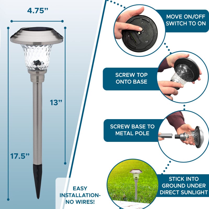 Morvat LED Solar Powered Outdoor Landscape Path Lights with Stainless Steel & Glass Lens, Up to 8 Hours Lighting for Garden Lawn Yard Walkway & Pathway, Waterproof, Dusk to Dawn, Warm Light, 8 Pack - Image 4